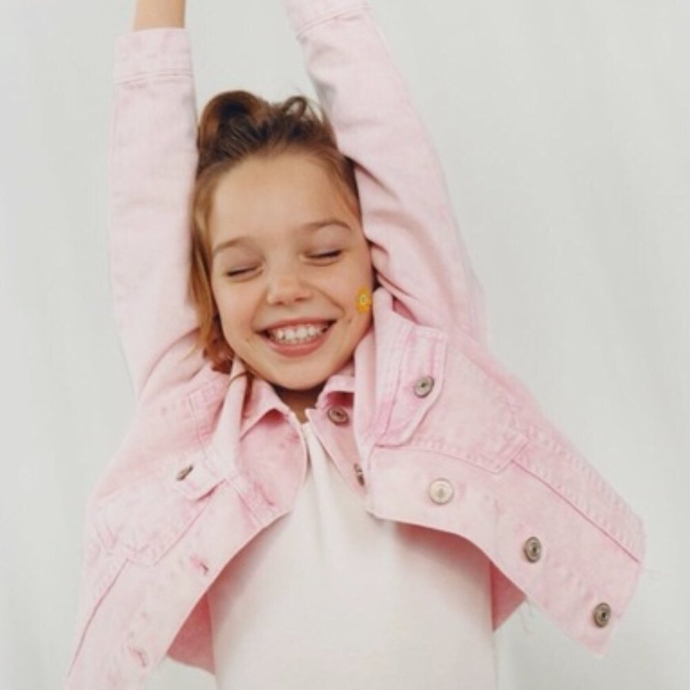 Zara Girls Basic Denim Jacket Light Pink